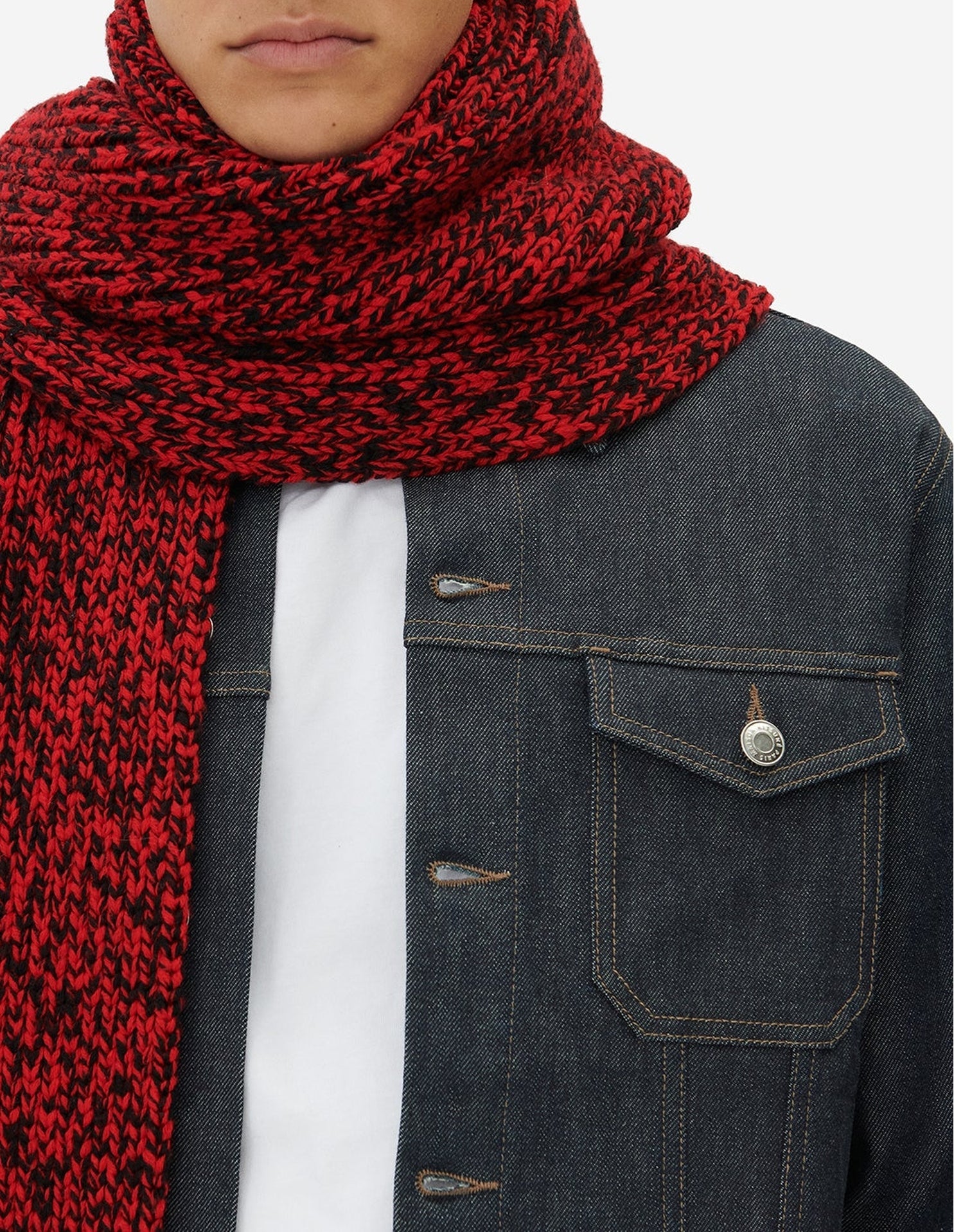 Écharpe avec étiquette en laine - Black Red Check