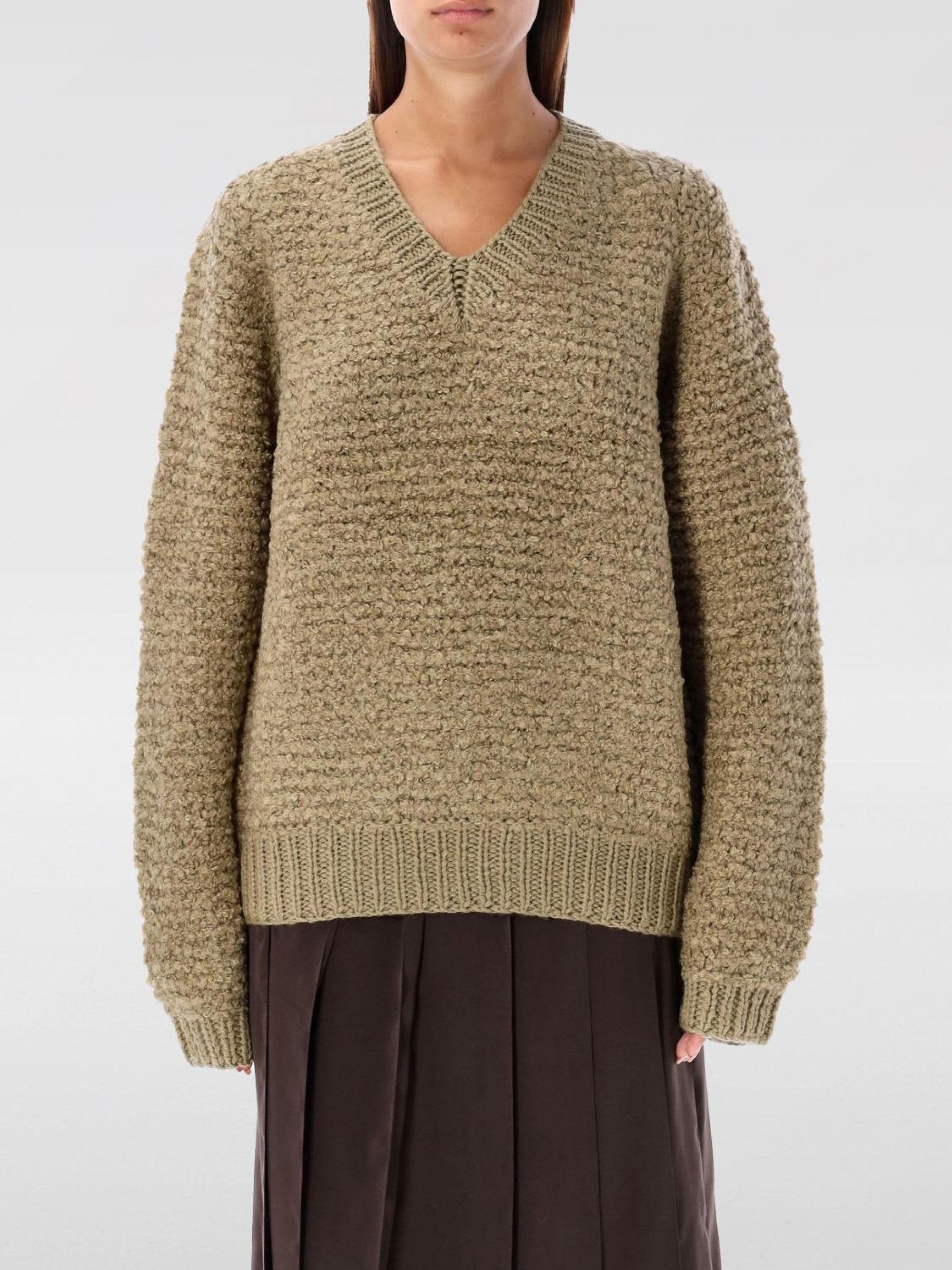 Wool V-neck jumper - Flax