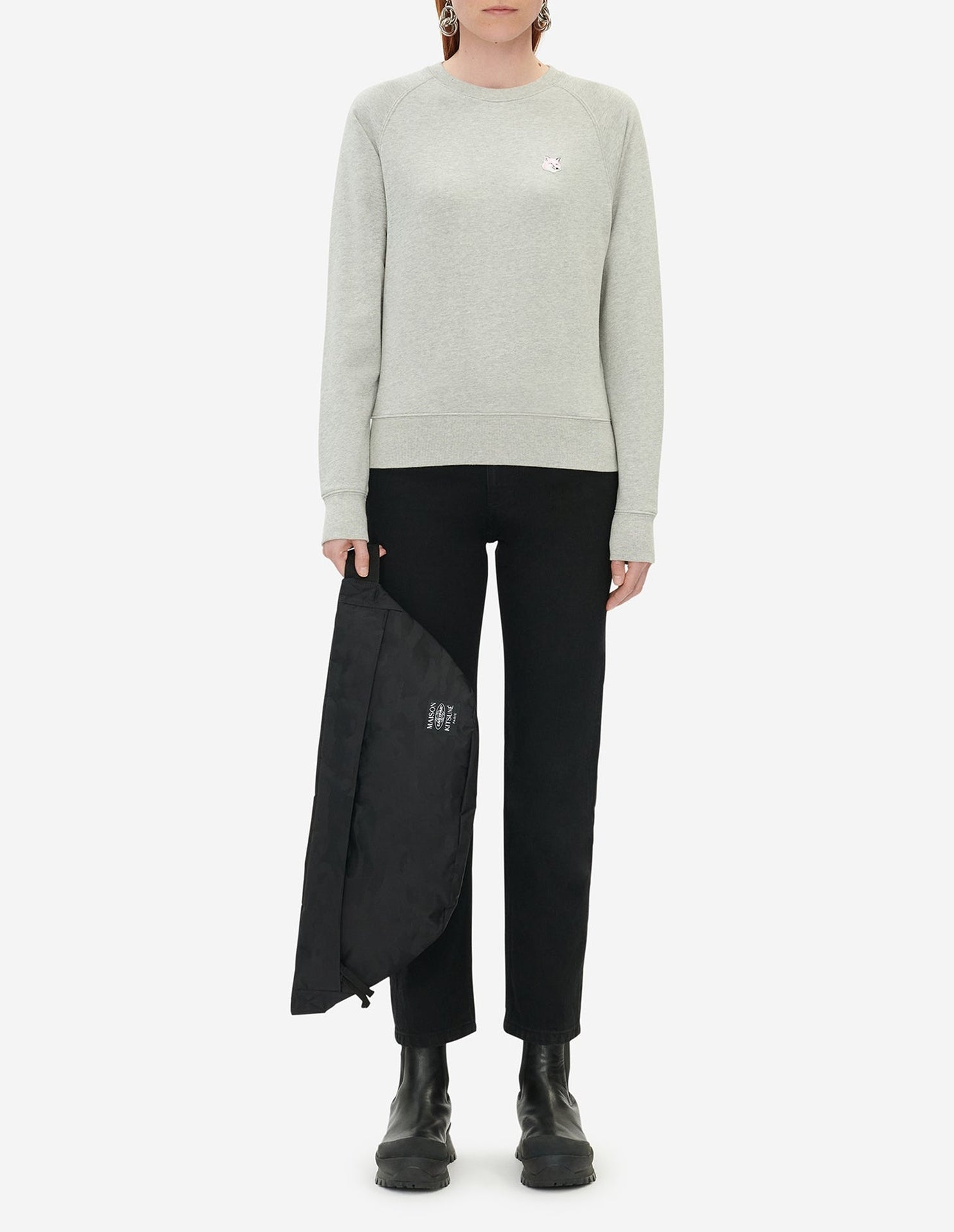 Sweatshirt à col rond ajustée avec écusson brodé - Grey Melange