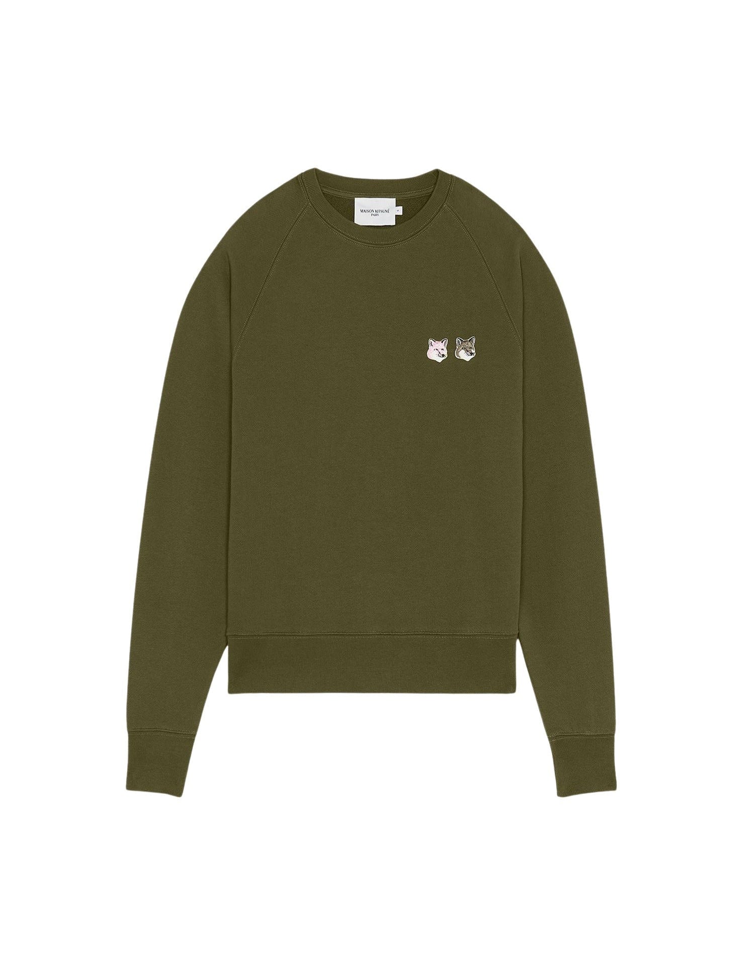 Sweatshirt à col rond ajustée avec écusson brodé - Khaki Grey