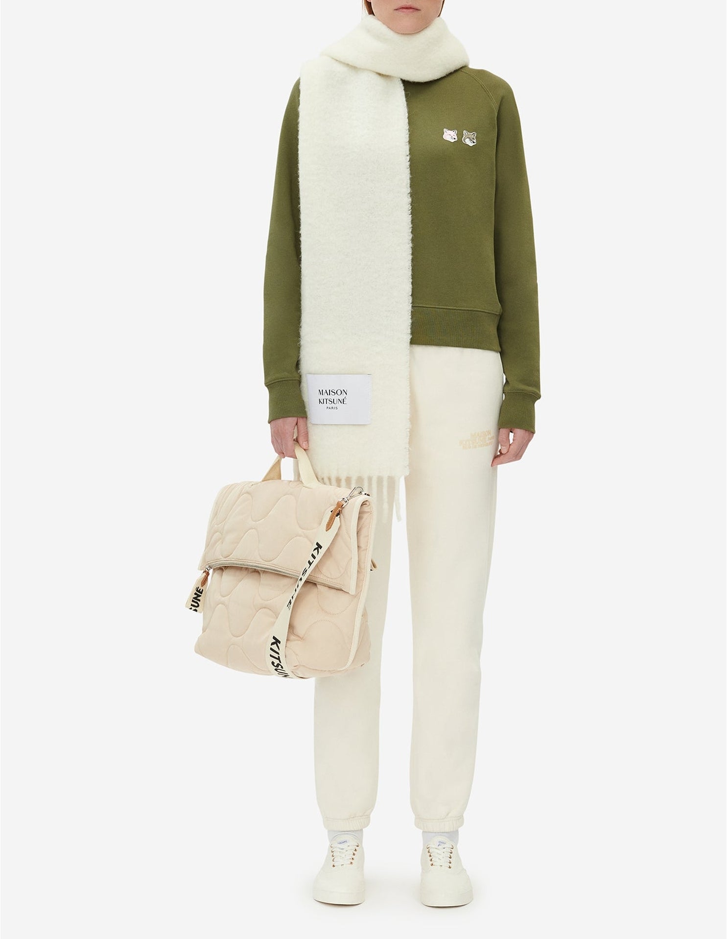 Sweatshirt à col rond ajustée avec écusson brodé - Khaki Grey