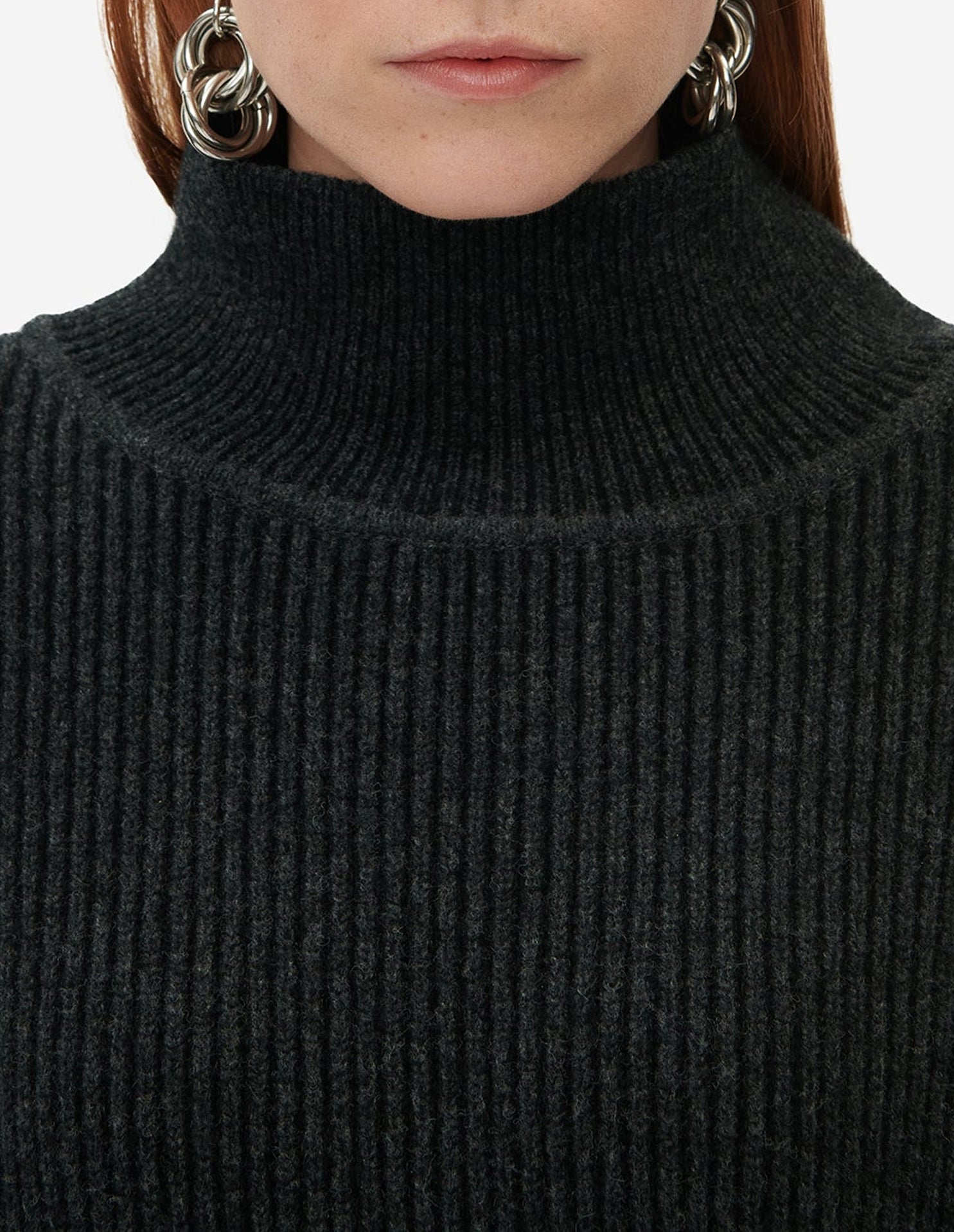 Pull à maille tressé et col roulé en laine - Dark Grey Melange