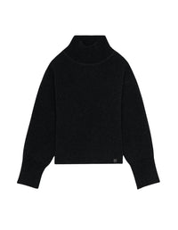 Pull à maille tressé et col roulé en laine - Dark Grey Melange