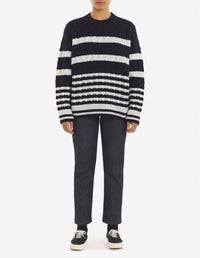 Pull oversize à rayures en laine et cachemire - Navy Stripes