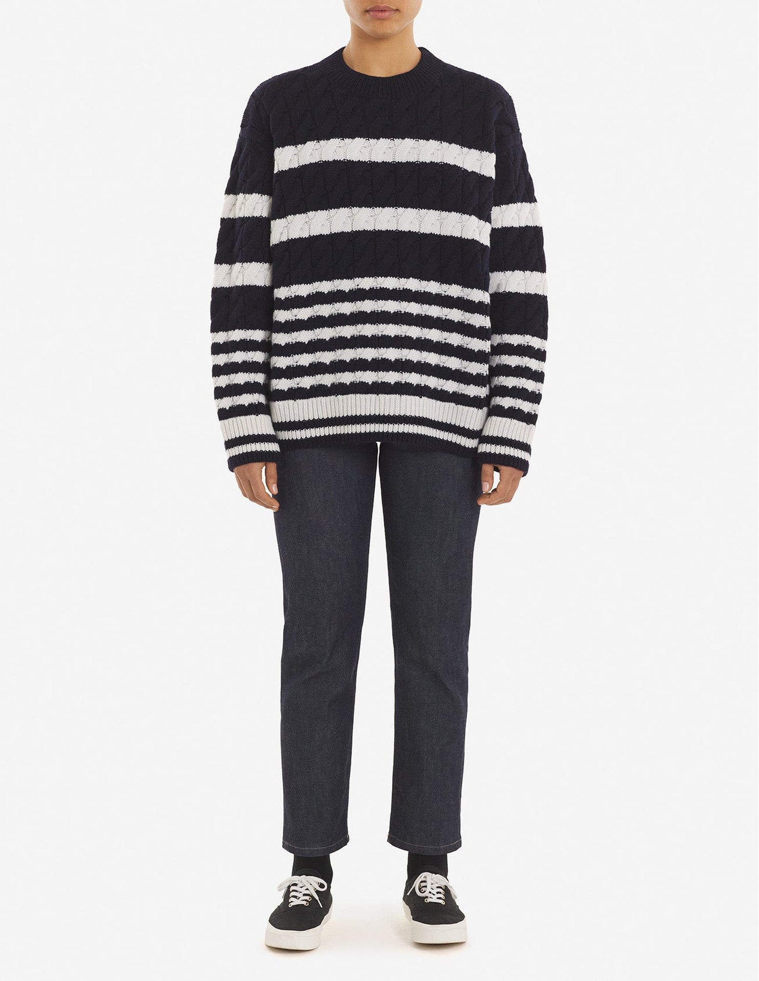 Pull oversize à rayures en laine et cachemire - Navy Stripes