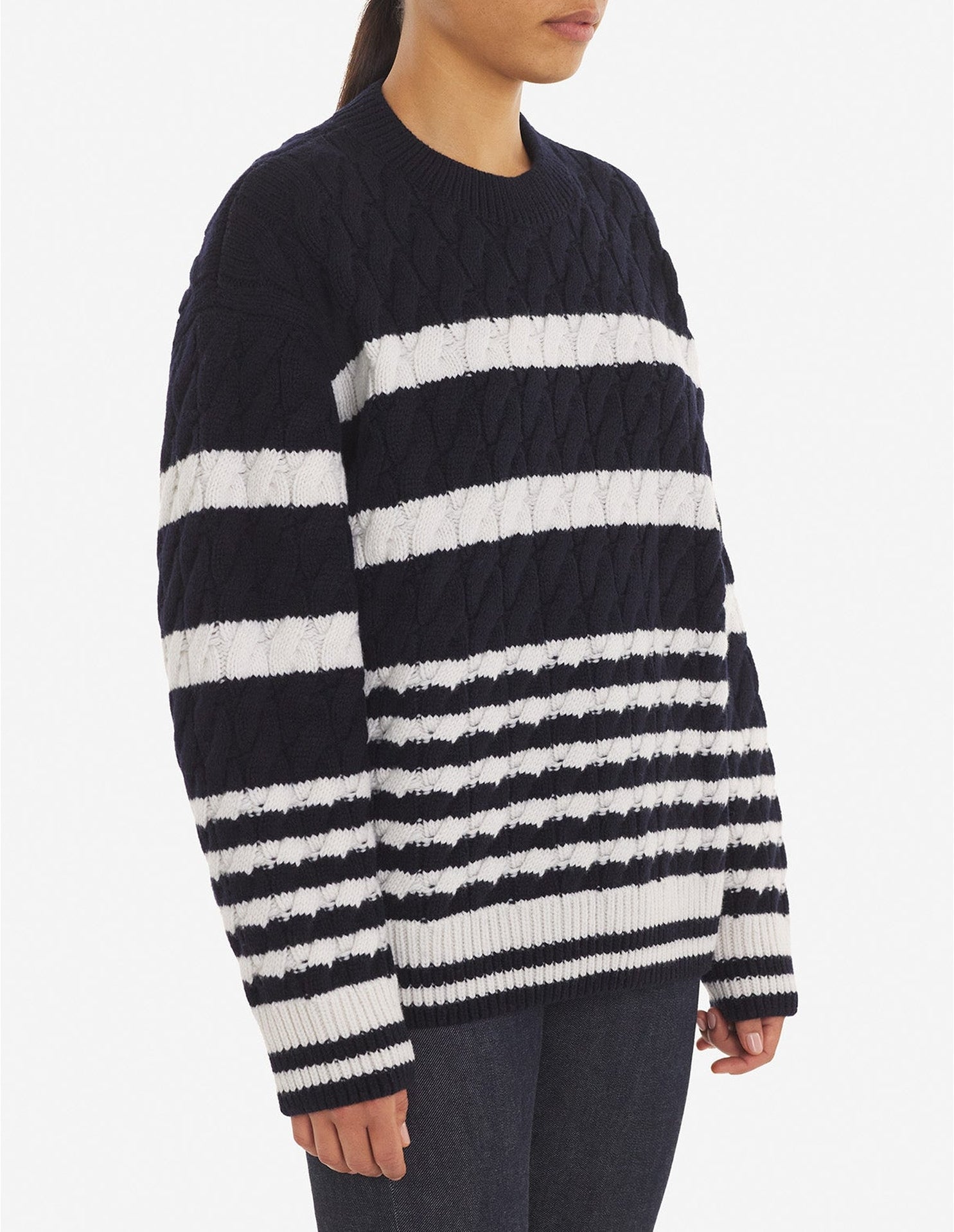 Pull oversize à rayures en laine et cachemire - Navy Stripes