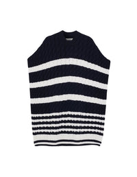Cape courte à rayures en laine et cachemire - Navy Stripes