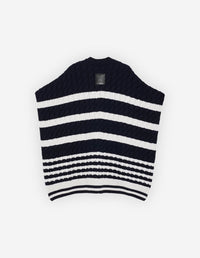 Cape courte à rayures en laine et cachemire - Navy Stripes