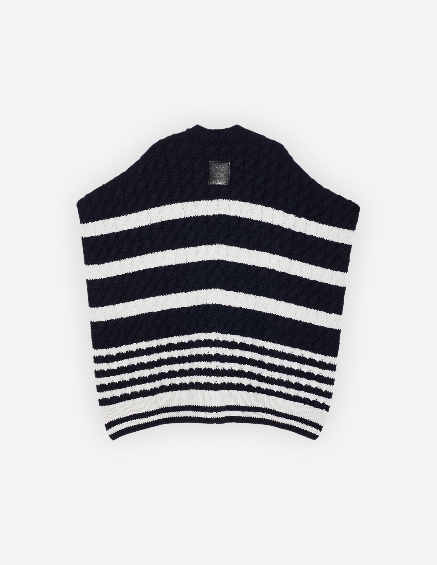 Cape courte à rayures en laine et cachemire - Navy Stripes