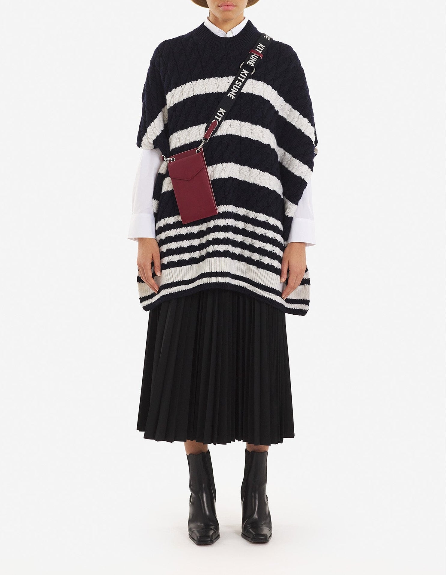 Cape courte à rayures en laine et cachemire - Navy Stripes