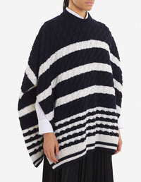 Cape courte à rayures en laine et cachemire - Navy Stripes