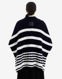 Cape courte à rayures en laine et cachemire - Navy Stripes
