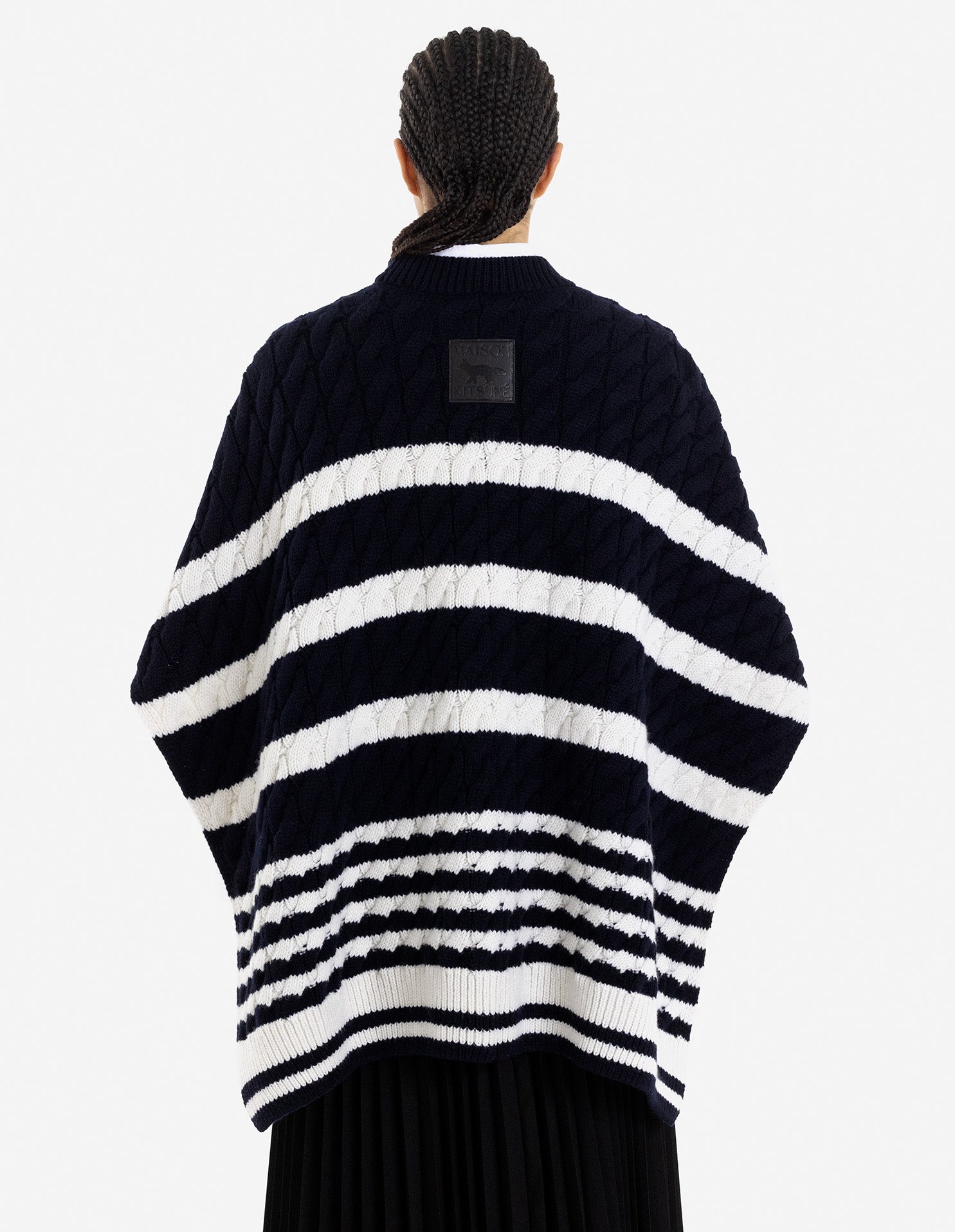 Cape courte à rayures en laine et cachemire - Navy Stripes