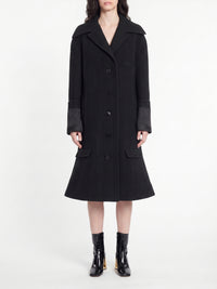 Manteau à ourlet cannelé en laine - Olive