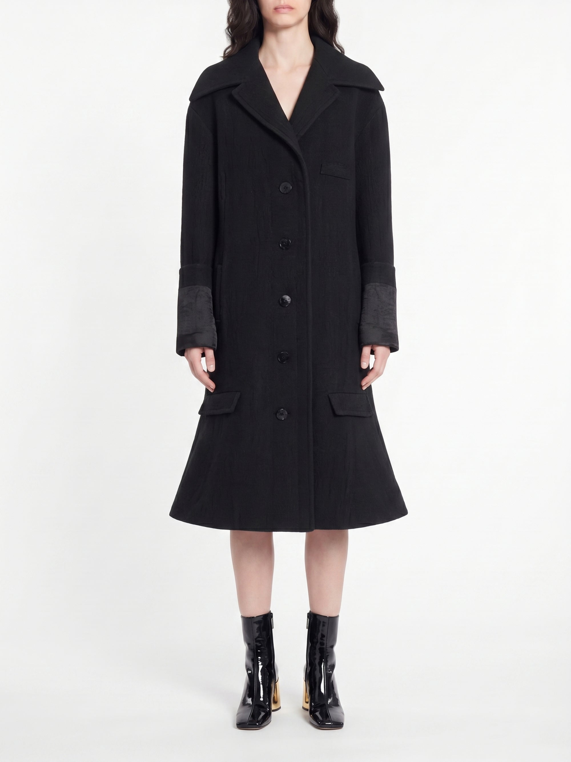 Manteau à ourlet cannelé en laine - Olive