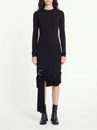 Robe courte drapée à manches longues - Black