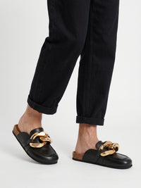 Leather chain mules - Black
