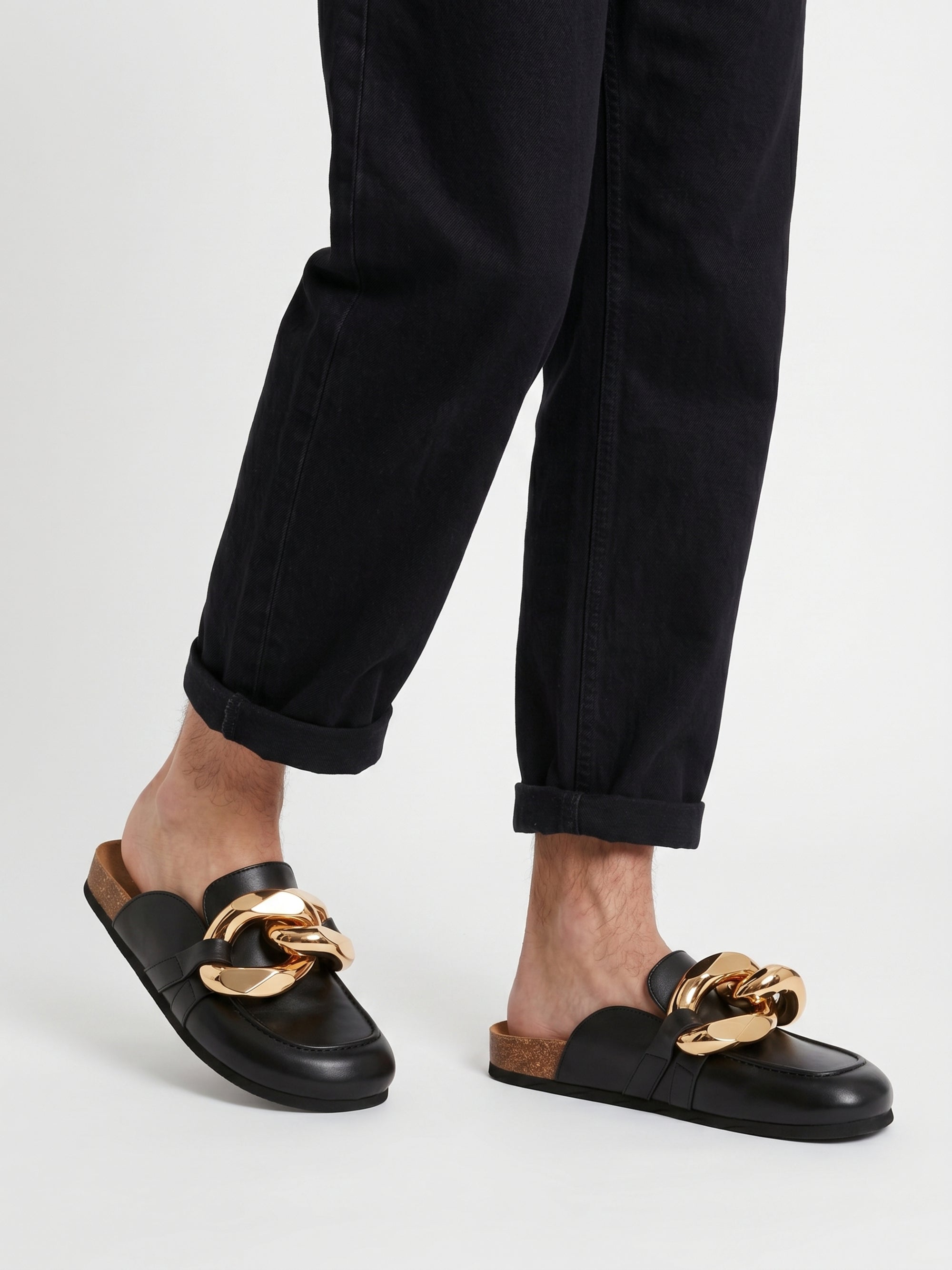 Leather chain mules - Black