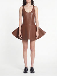 Robe courte en cuir - Chestnut