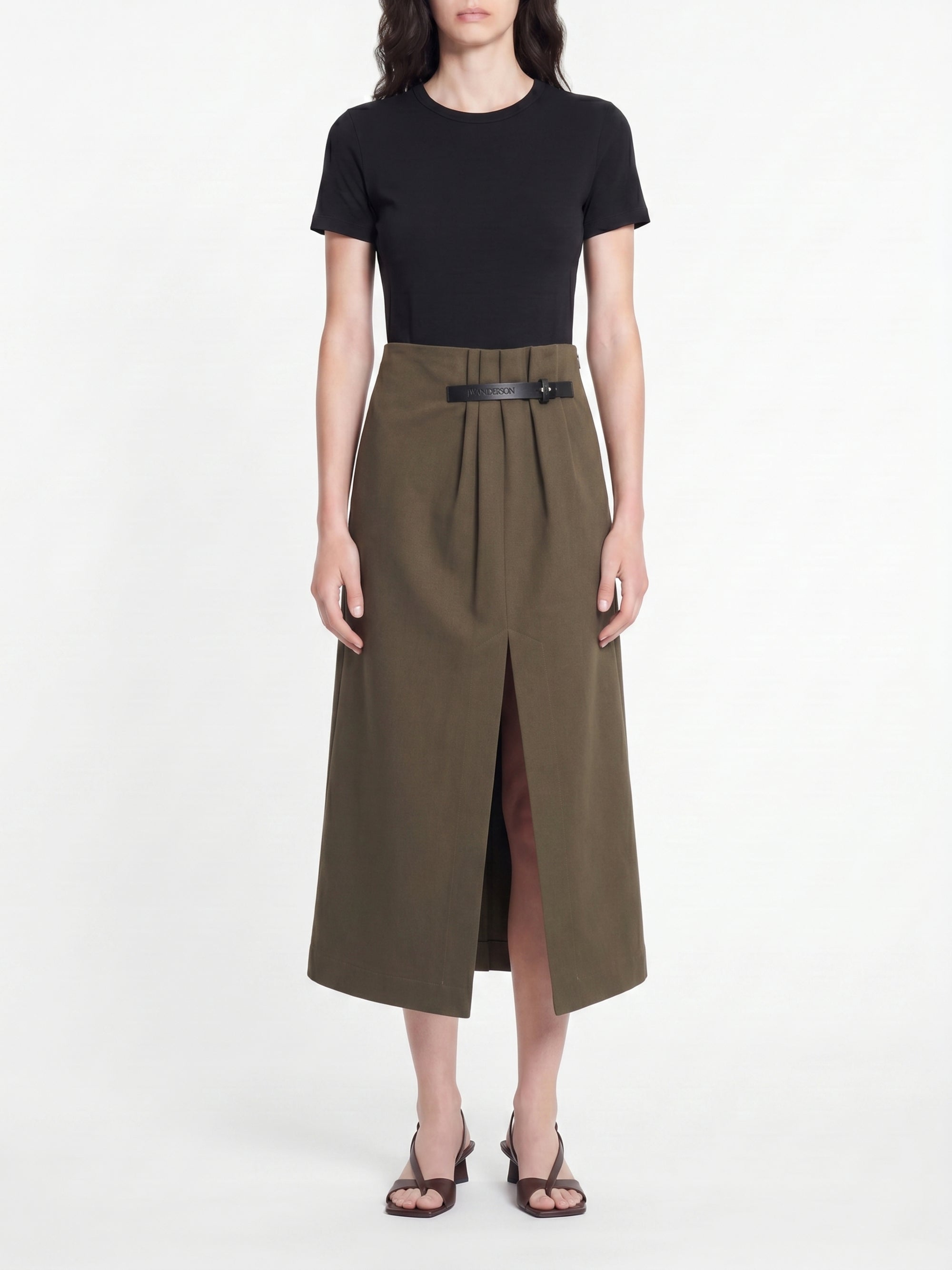 Jupe midi à fente - Khaki