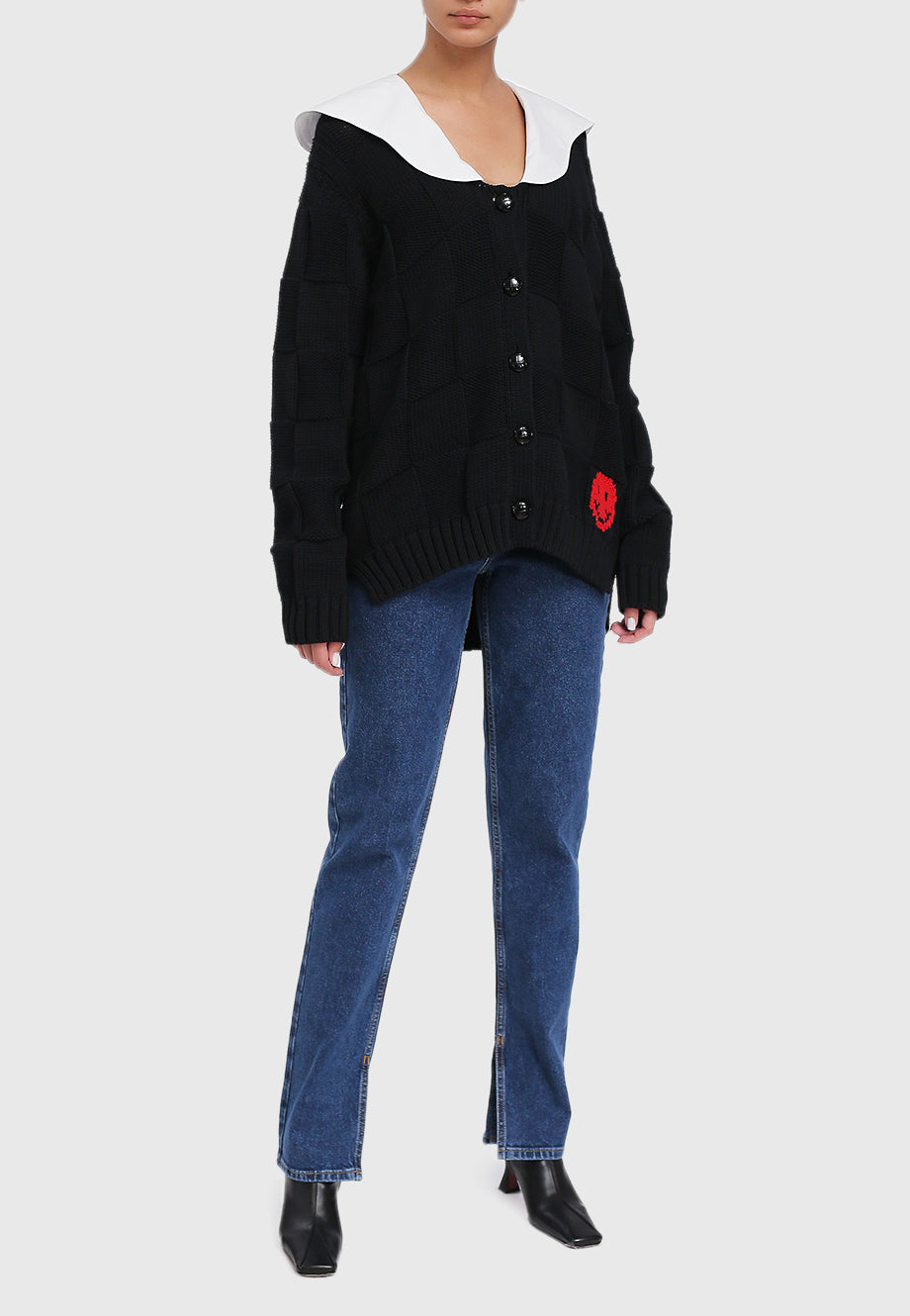 Cardigan à col et smiley - Black