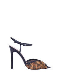 Escarpins Katy Leopard 105 en satin - Black Patent Leopard