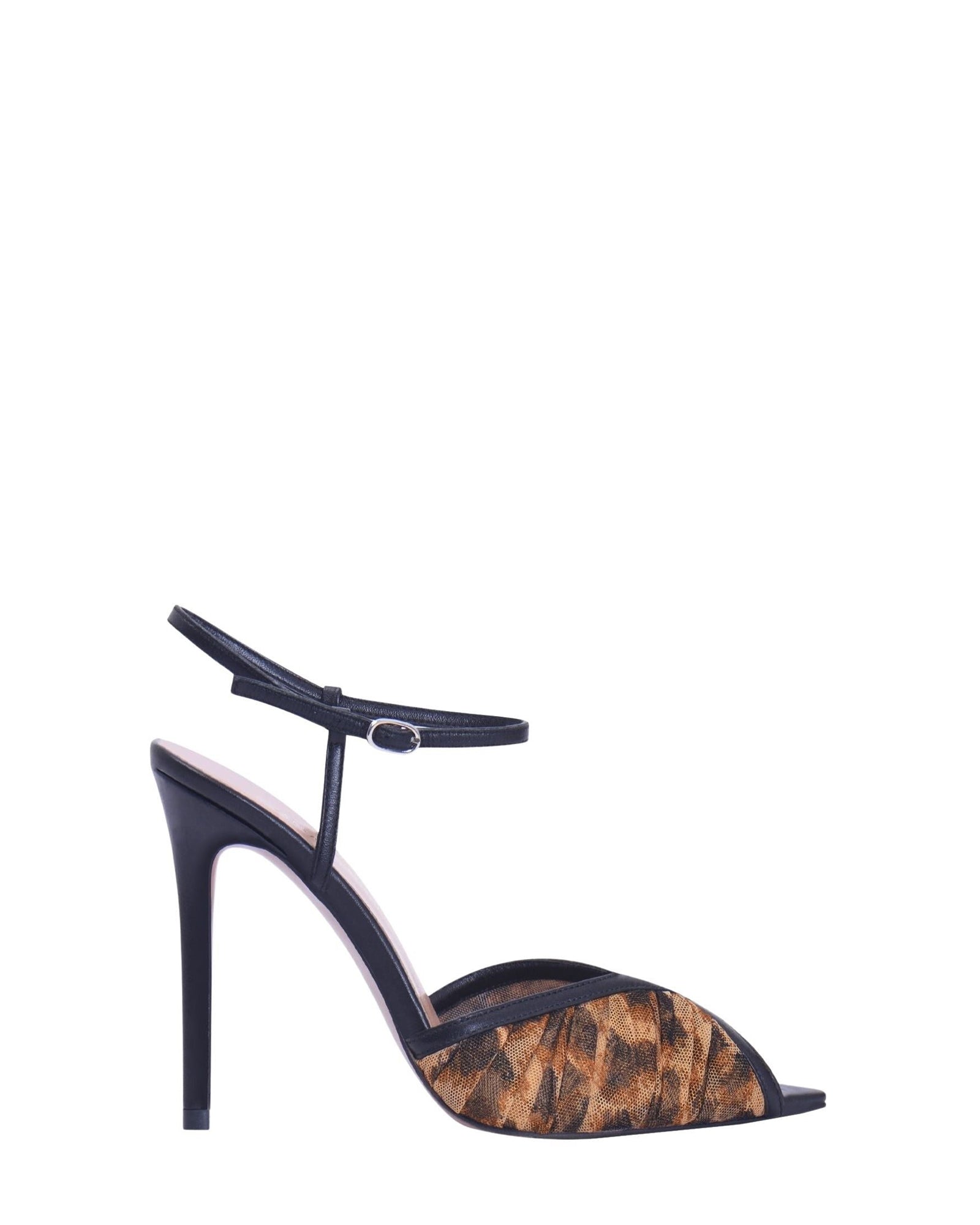 Escarpins Katy Leopard 105 en satin - Black Patent Leopard