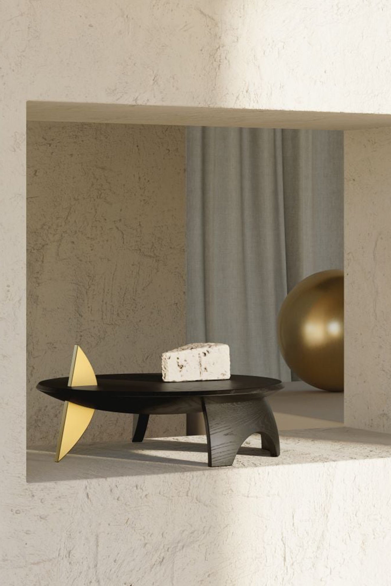 Kelly Behun oak tray with brass base - Brown