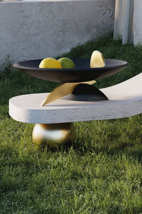 KELLY BEHUN LEAF OVAL BOWL ON STAND-BLACK