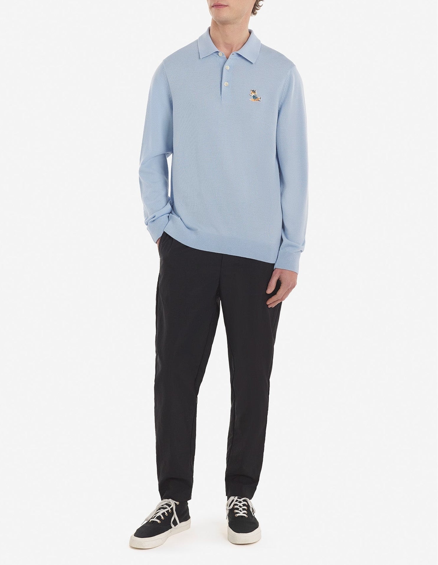 Pull polo à manches longues en laine - Pale Blue