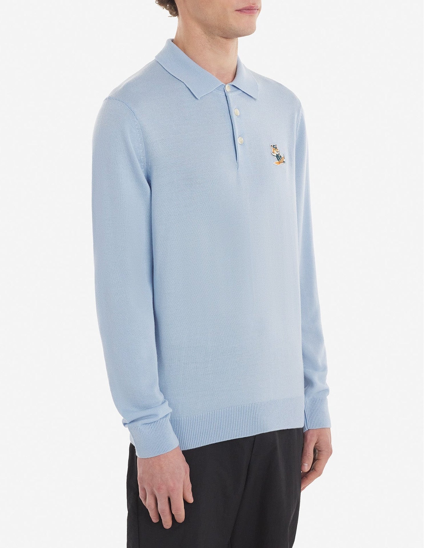 Pull polo à manches longues en laine - Pale Blue