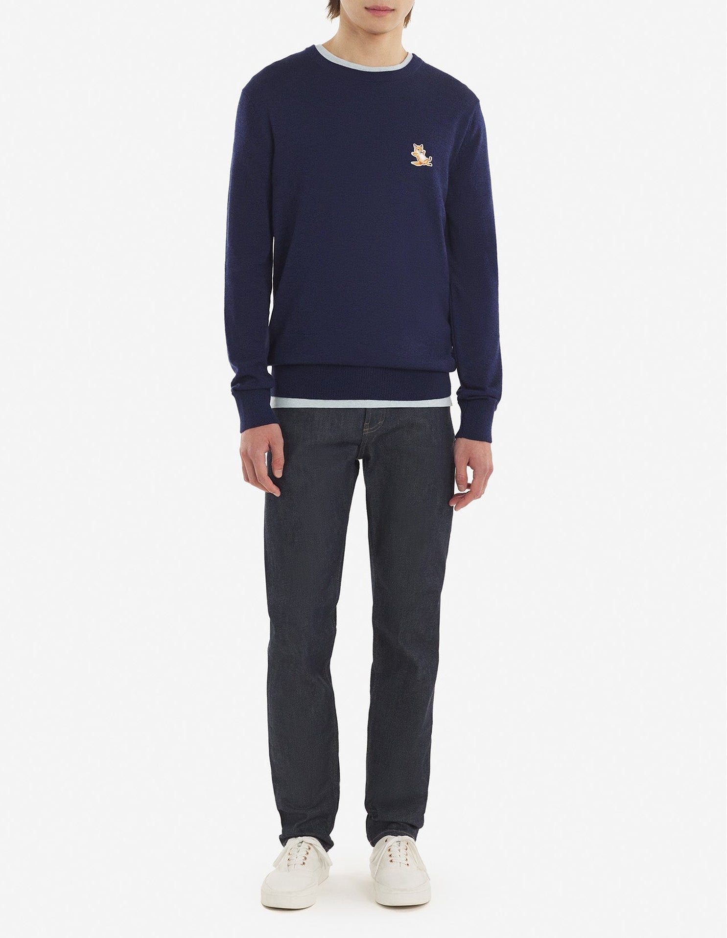 Pull avec écusson Fox en laine - Navy