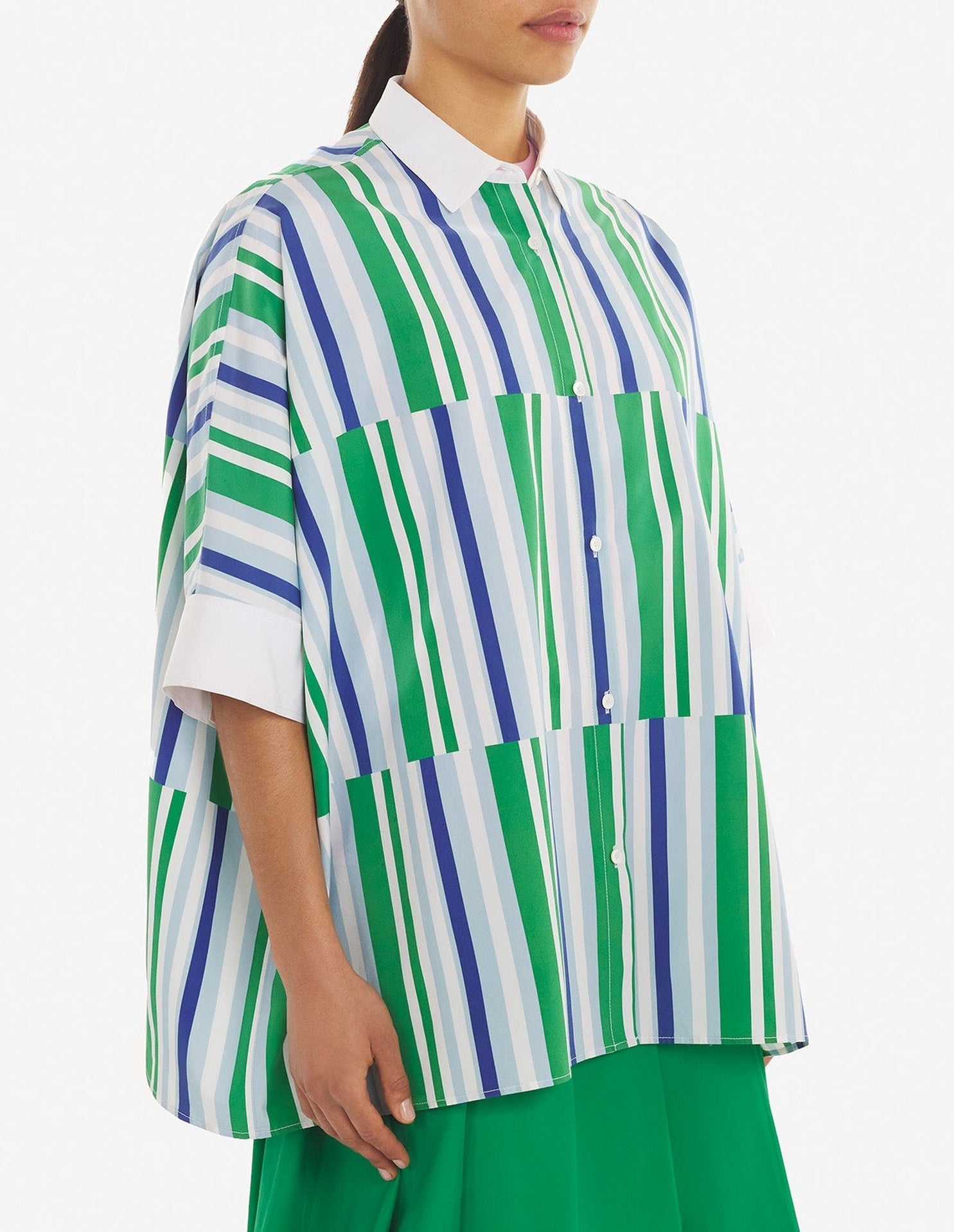 Kimono sleeved shirt - Blue Green Stripes
