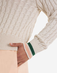 Long-sleeved v-neck jumper with crest - Ecru