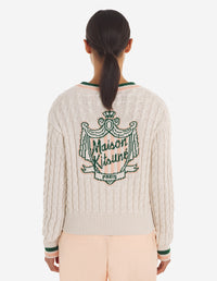 Long-sleeved v-neck jumper with crest - Ecru