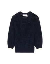Pull à manches courtes texturé avec étiquette au dos - Navy