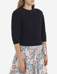 Pull à manches courtes texturé avec étiquette au dos - Navy