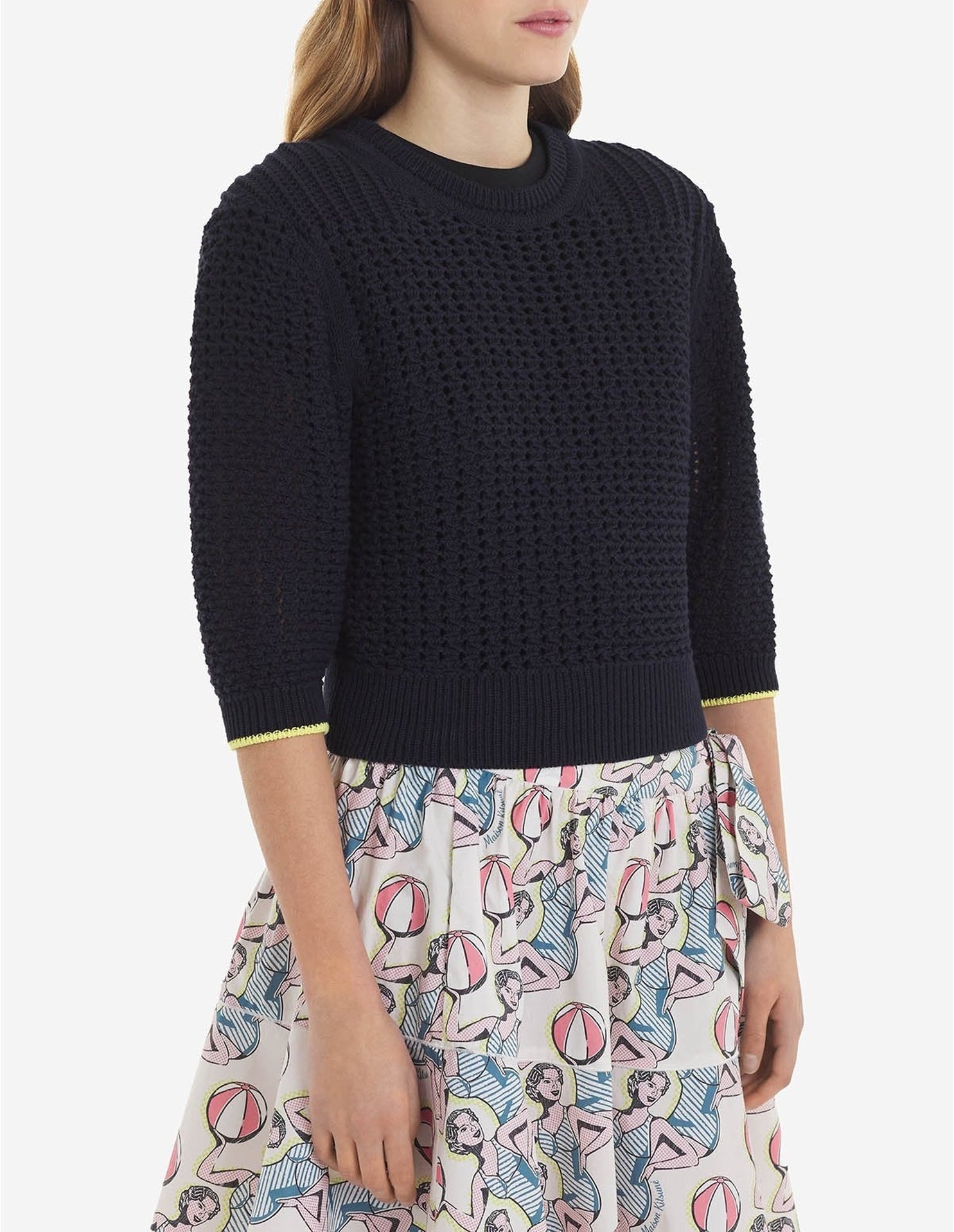 Pull à manches courtes texturé avec étiquette au dos - Navy