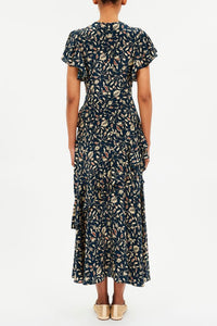 Robe midi Amaia à volants en cascade en soie - Midnight Garden