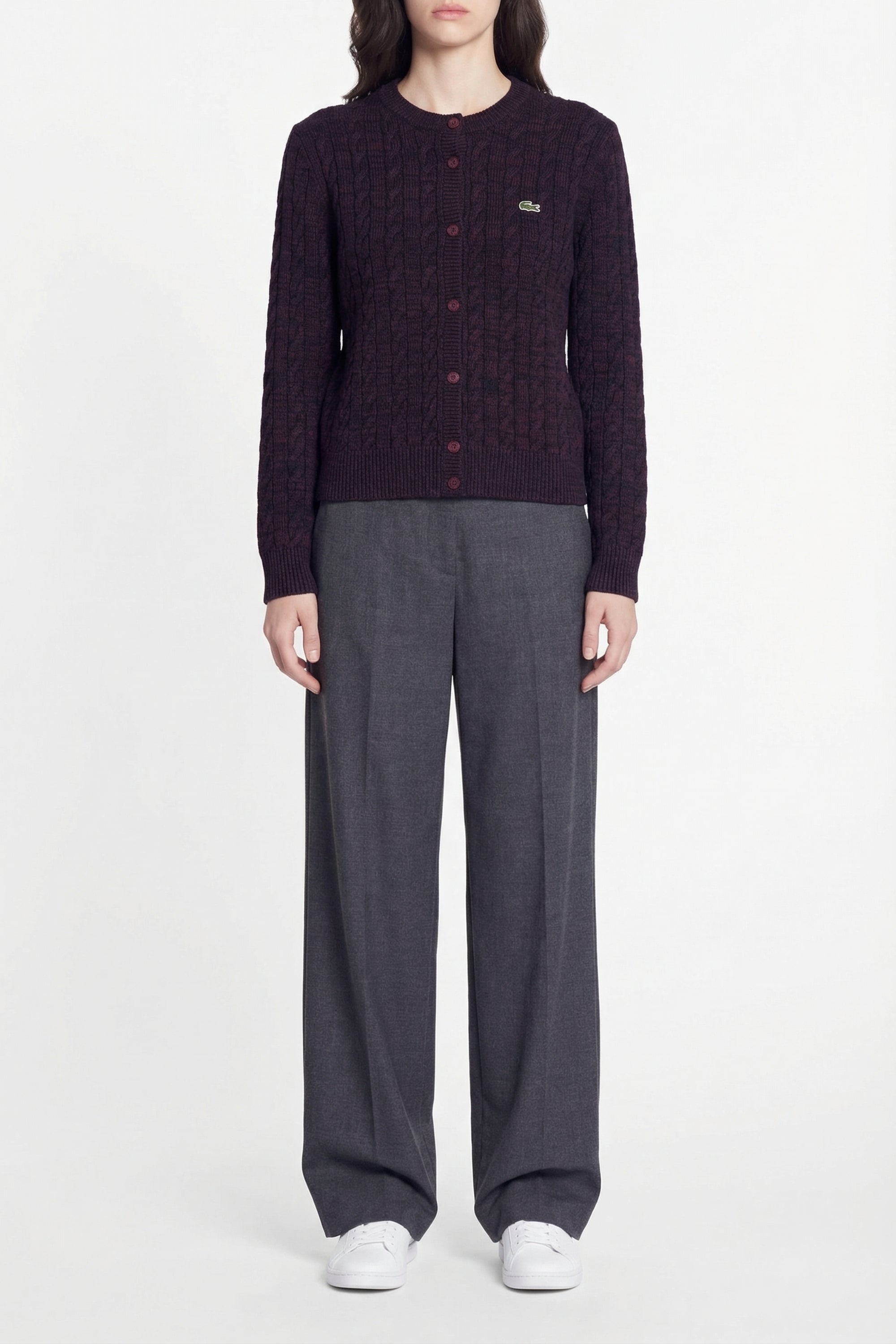 Cardigan torsadé boutonné en laine - Expresso & Marine