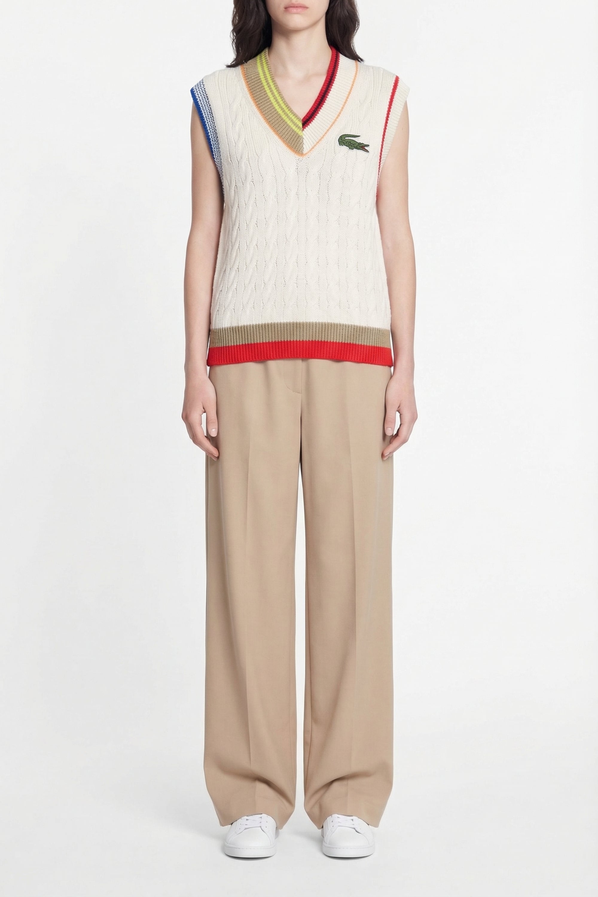 Sleeveless knitted cable jumper - Laponie & Multicolor