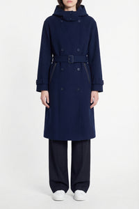 Manteau long à capuche en piqué - Marine