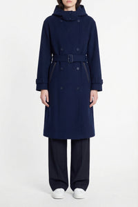Manteau long à capuche en piqué - Marine