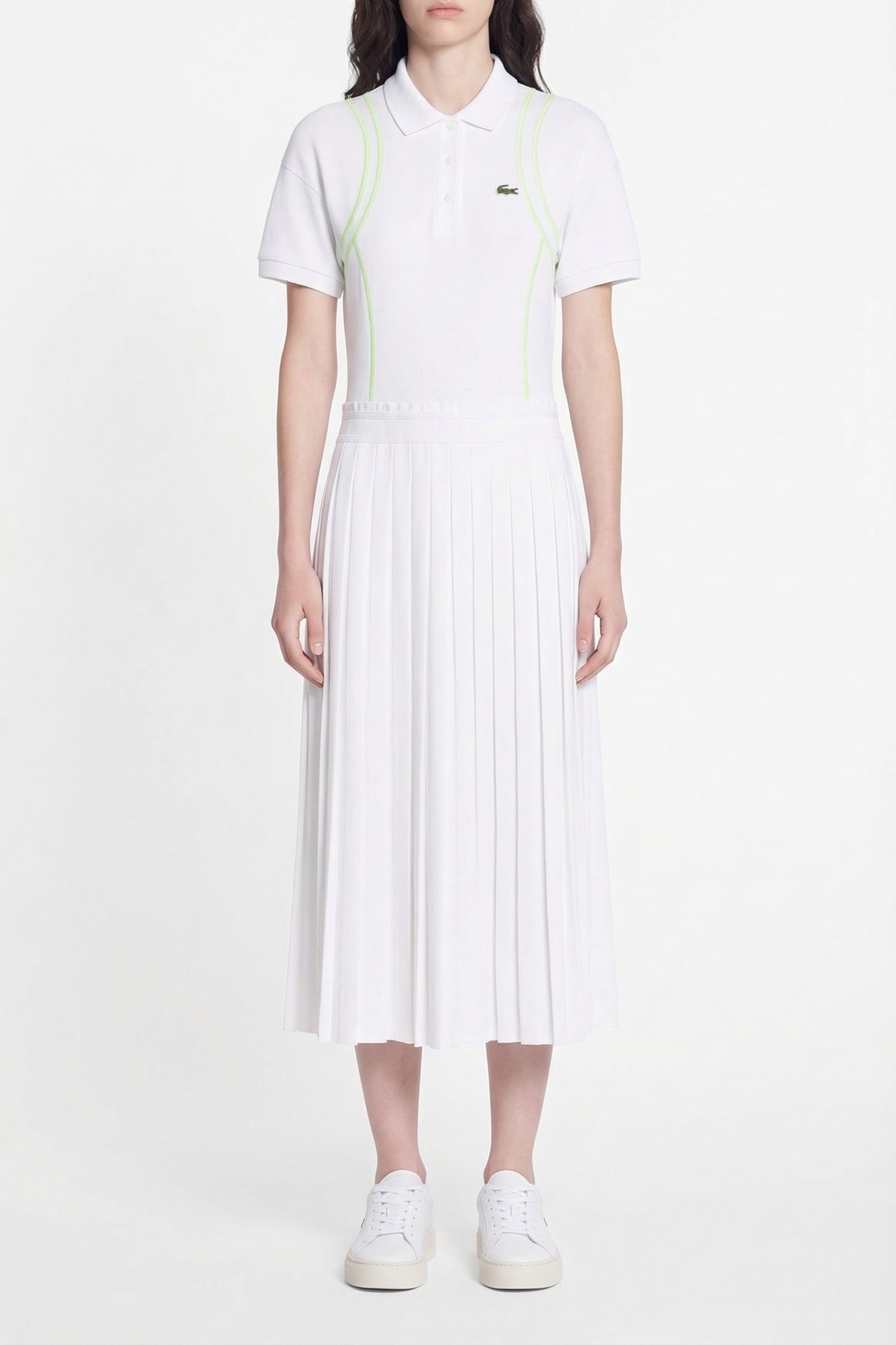 Robe polo plissée à fentes en piqué - Blanc