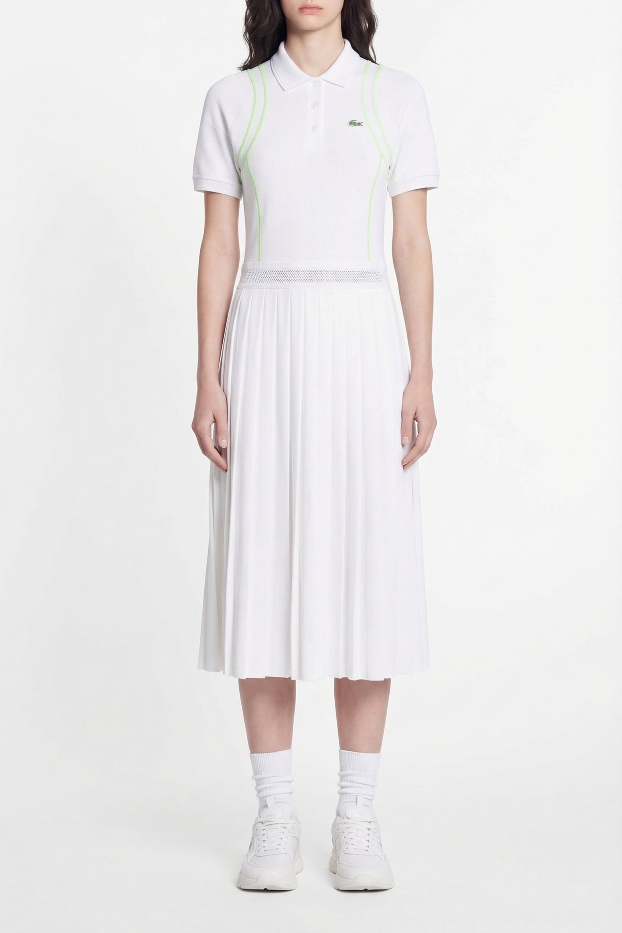 ZDOUBLON_Robe polo plissée à fentes en piqué - Blanc
