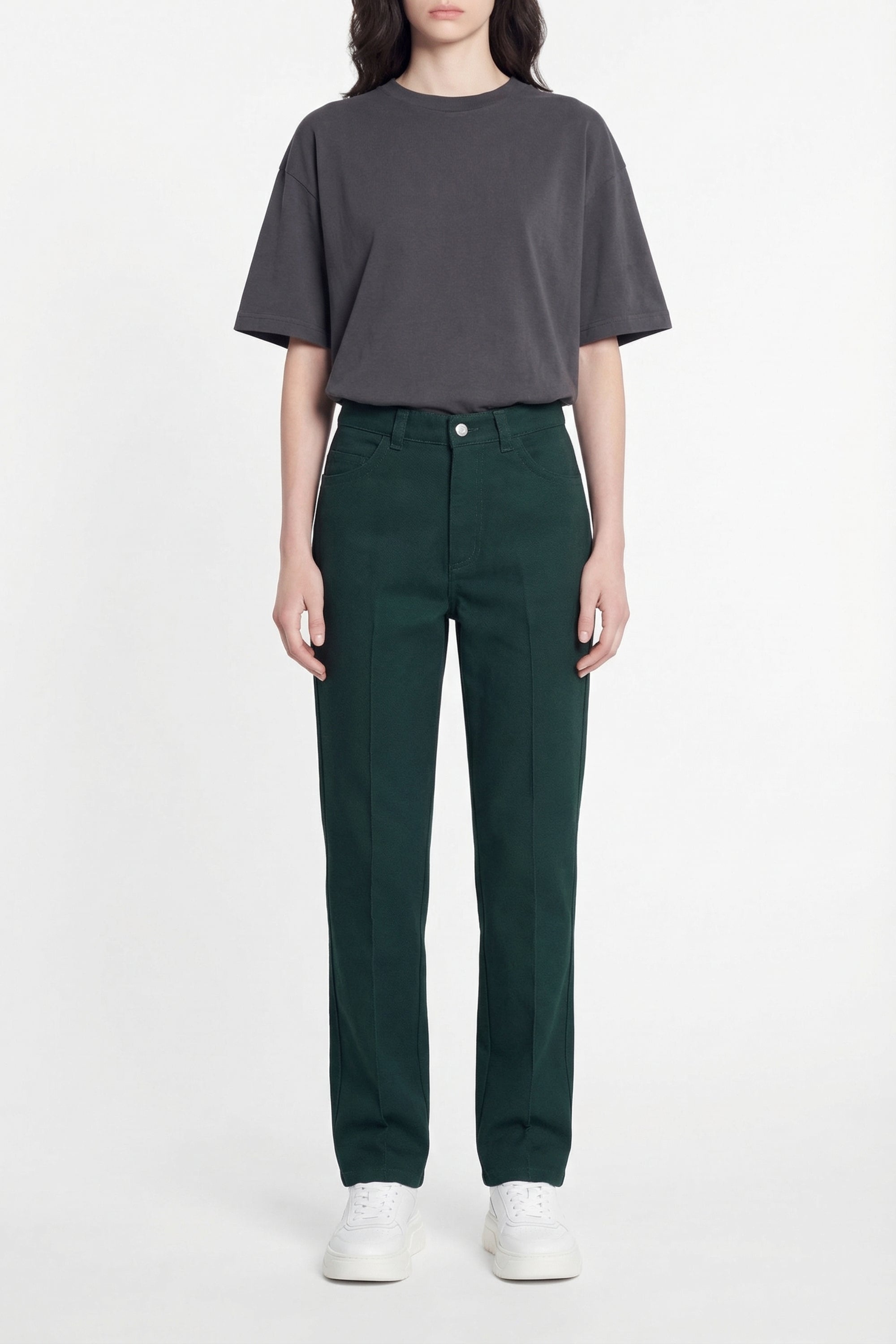 Pantalon droit à surpiqûres - Sinople