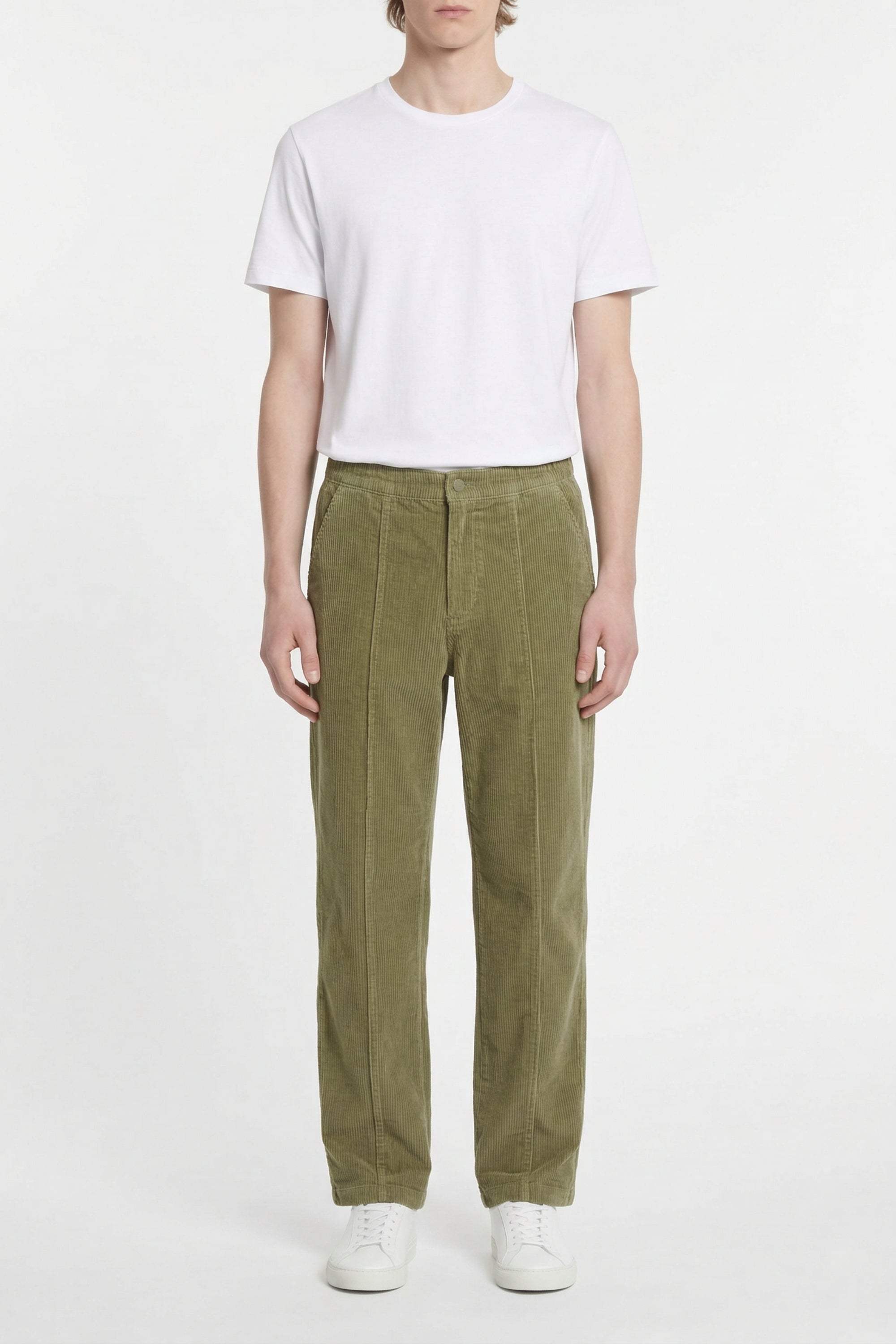 Pantalon chino droit en velours - Kaki