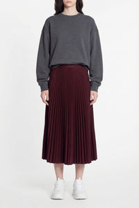 ZDOUBLON_Fluid pleated skirt with elasticated piqué waistband - Expresso
