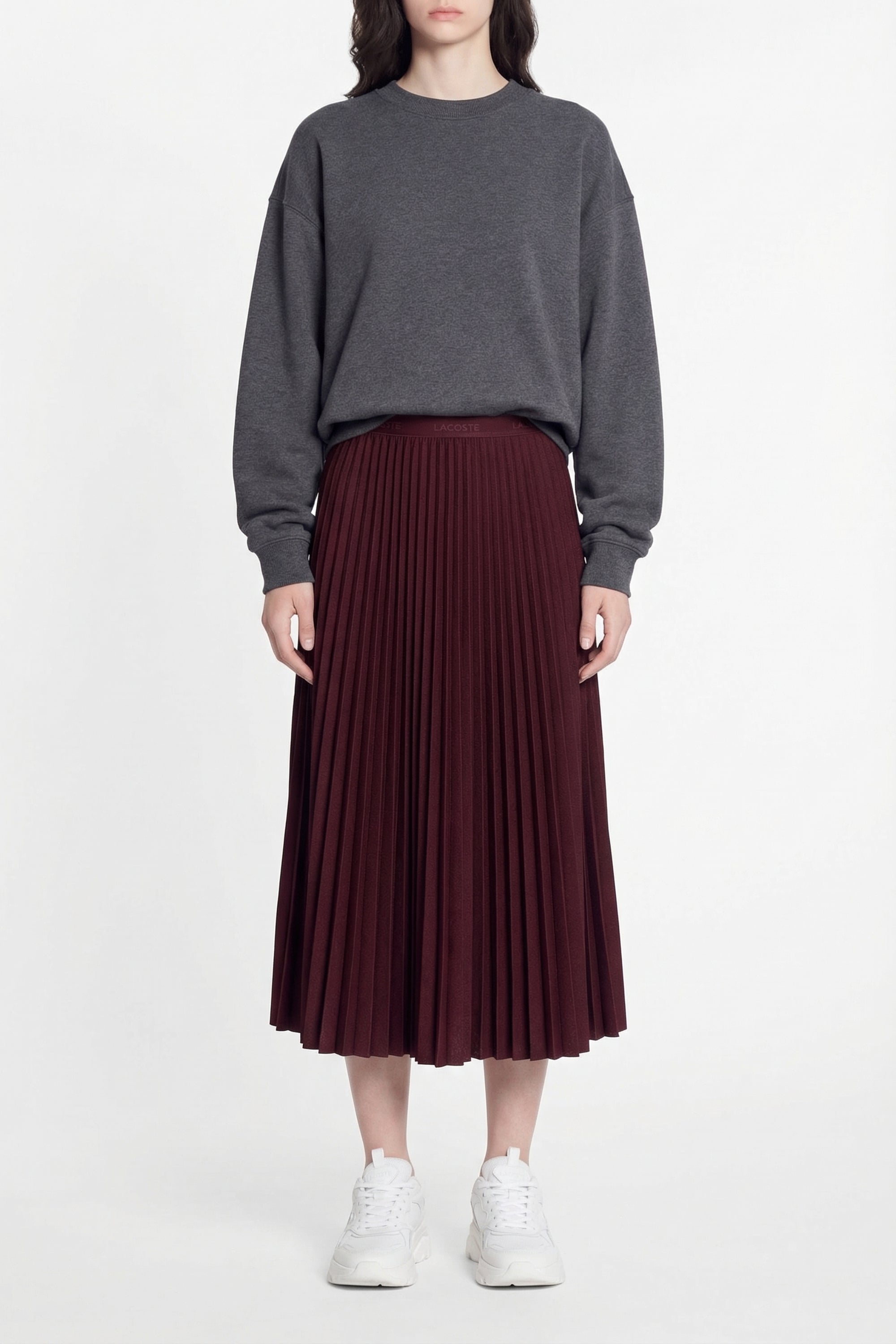 ZDOUBLON_Fluid pleated skirt with elasticated piqué waistband - Expresso