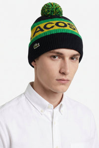 Bonnet siglé à pompon en laine - Noir & Pistil